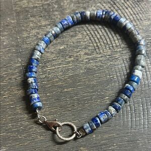 Blue Lapis Lazuli Heishi Beaded Bracelet Sterling Silver Clasp